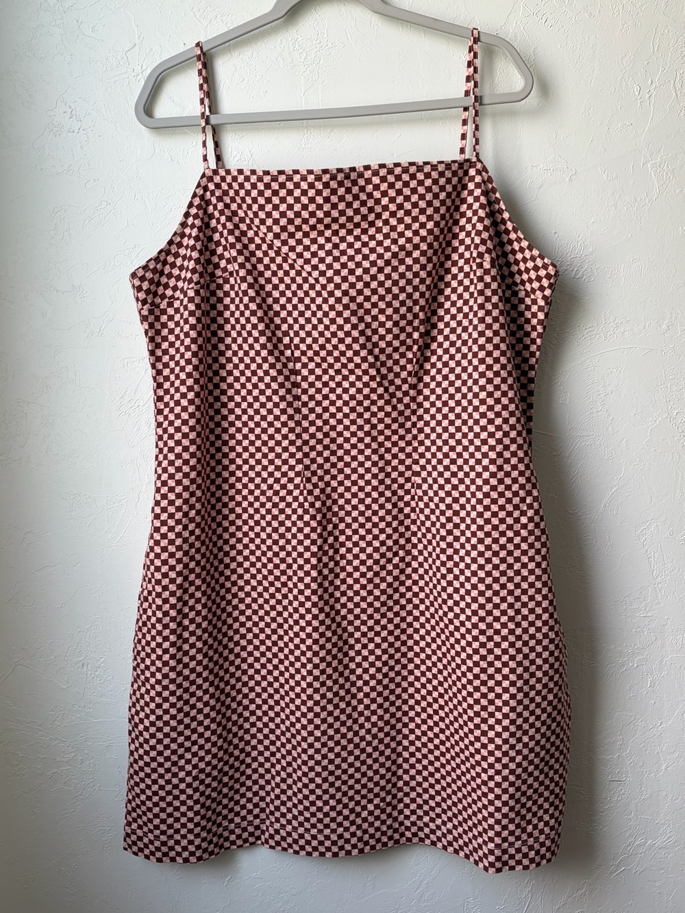 Levi’s Danny Checkered Mini Dress Burgundy Pink Cream Spaghetti Strap Y2K XXL